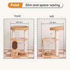 Cat Tree Tower, Freestanding, Stylish, Cushioned Bed, Large Base, for Multiple Cats, Compact, Winter and Summer Use, Summer Mat Included, for Large Cats (81cm Brown)