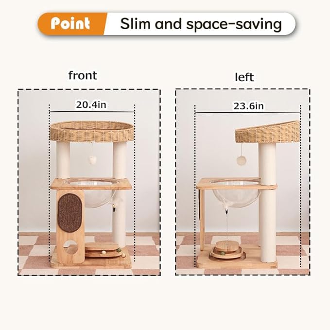 Cat Tree Tower, Freestanding, Stylish, Cushioned Bed, Large Base, for Multiple Cats, Compact, Winter and Summer Use, Summer Mat Included, for Large Cats (81cm Brown)