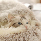 Cat Bed Round Fluffy Hooded Cat Bed Cave, Anti-Anxiety Cave Bed with Hooded Blanket, Cozy Cuddler Luxury Puppy Pet Bed, Anti-Slip Bottom and Machine Washable (Coffee, Large)