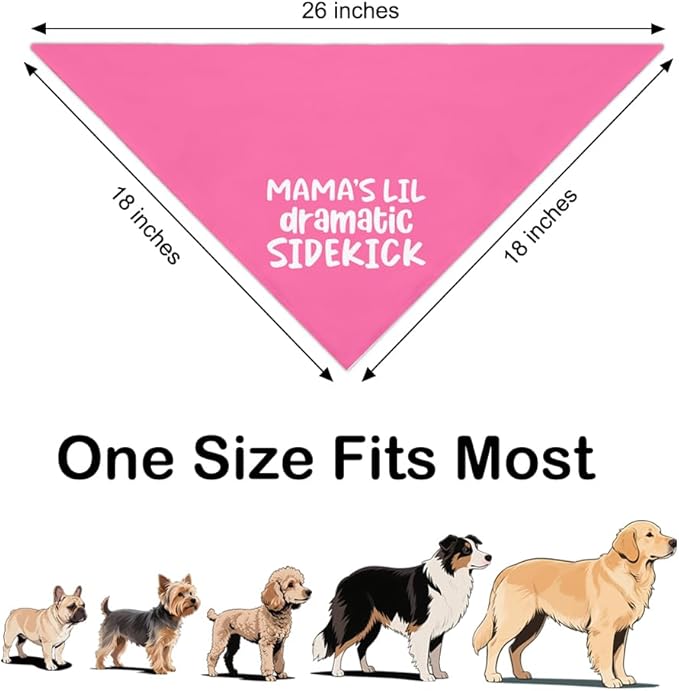Mama's Lil Dramatic Sidekick Pink Dog Bandana, Mother's Day Birthday for Dog Mom, Funny Cute Puppy Scarf Photo Prop