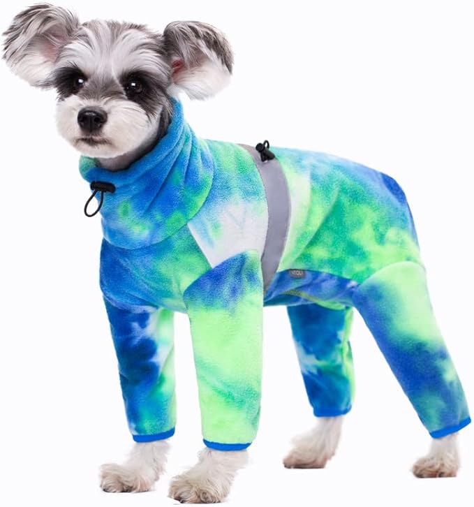 Dog Coats for Small Dogs, Polar Fleece Dog Pajamas Bodysuit, Puppy Onesies Tie Dye Jumpsuits, Dogs Warm Clothes Four-Legged, Doggie Fullbody Winter Jacket Vest