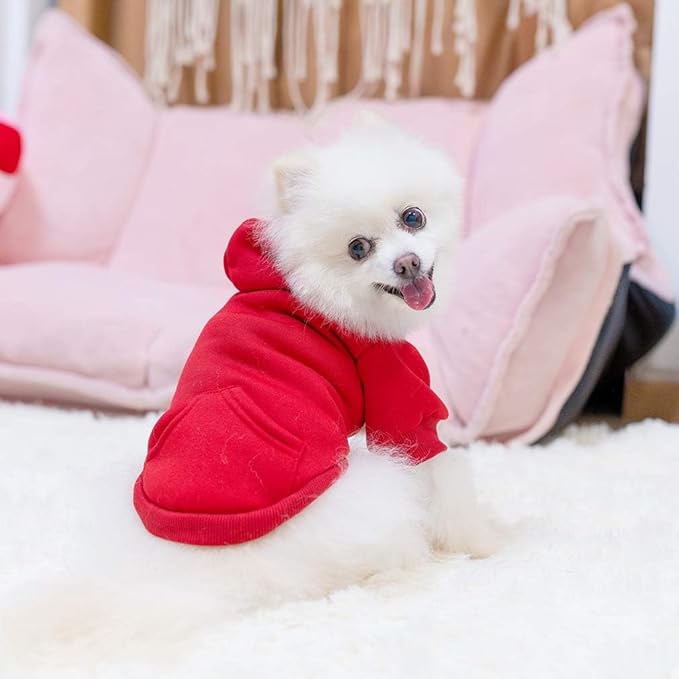 KOOLTAIL Dog Hoodie for Large Medium Small Dogs, Soft and Warm Pet Sweater with Leash Hole and Pocket Boy Girl, Puppy Fall Winter Jacket Clothes, French Pitbull Cold Weather Coat Sweatshirt, Red SM