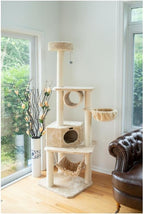 Maykoosh Cat Tree Tower with Hanging Basket & Hammock - 72" Beige Cat Furniture
