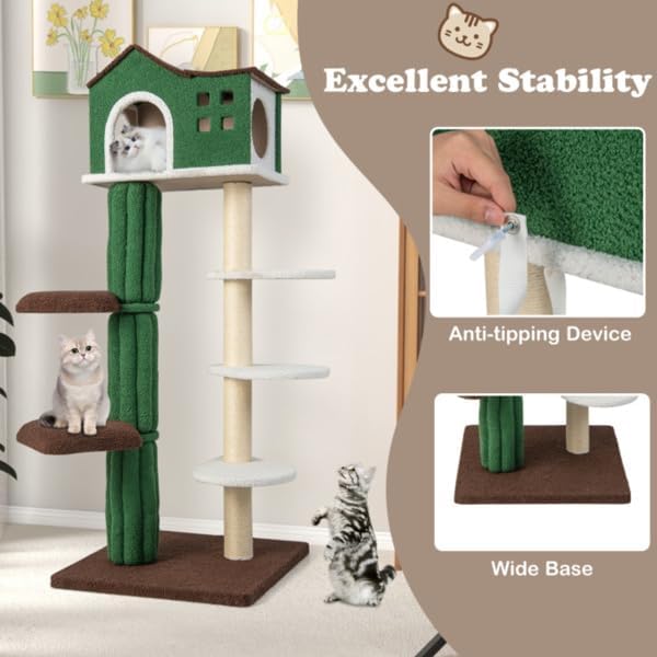5 Level Cat Tree, Cat Climbing Frame Cat Apartment with Cushions, Anti-Tipping Settings