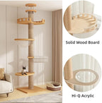 Sturdy Floor to Ceiling Cat Tree - Heavy Duty Solid Wood Column Cat Tower Adjustable Height 6-9.5ft Tall Cat Tower for Large Cats Modern Cat Activity Tree for Indoor Cats