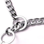 Luxury Flat Chain Design Professional Training Chain Collar, Stainless Steel Dog Training Collar, Professional Flat Chain Design, Mirror Polished (Large：22in x 4mm(Neck max 20in))