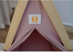 Solid Wood Cat & Dog Indoor Tent with Thick Mat, Teepee Tent & Cave Bed (Pink)