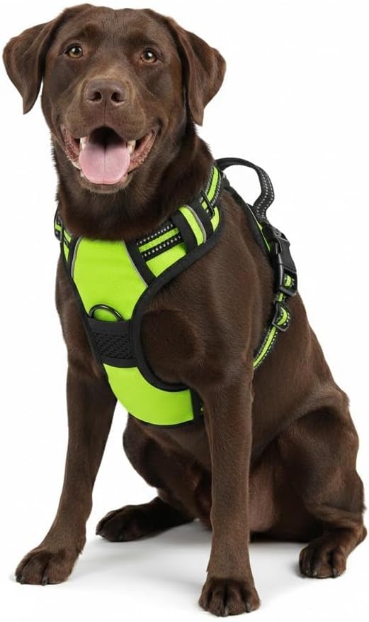 No Pull Dog Harness, Reflective Comfortable Vest Harness with Easy Control Handle Adjustable Soft Padded Pet Vest for Small to X-Large Dogs (Green, X-Large (Approx Weight:49.60-99.20 LB))