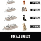 GORILLA GRIP Feeding Mat Bowl Set, 100% Waterproof BPA Free Silicone Base, 304 Stainless Steel Cat and Dog Bowls for Food and Water, Slip Resistant, High Edge, US Designed, Patent Pending, 1 Cup Beige