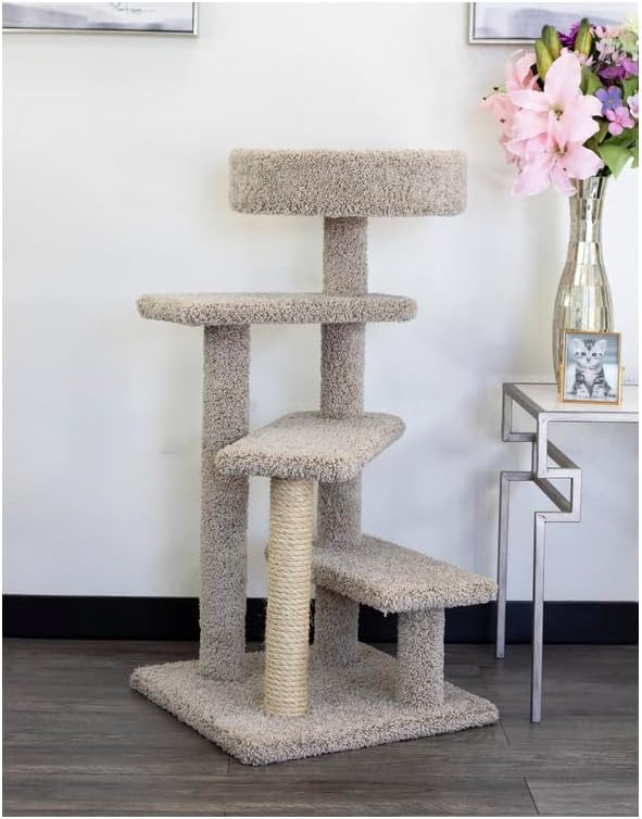 Coastal Cool Spiral Cat Stairwell with Perch 36" W x 30" D x 48" H Unique Spiral Design Provides Cozy Perch and Climbing Fun for Cats, Combining Functionality with Style