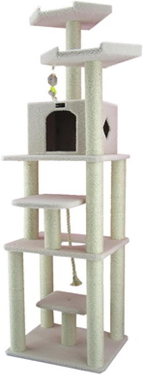 Cat Tree Tower Six Level Ivory Playhouse Cat Scratching Post - 81" Tall Indoor Kitty Condo 152