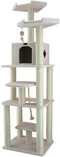Cat Tree Tower Six Level Ivory Playhouse Cat Scratching Post - 81" Tall Indoor Kitty Condo 152