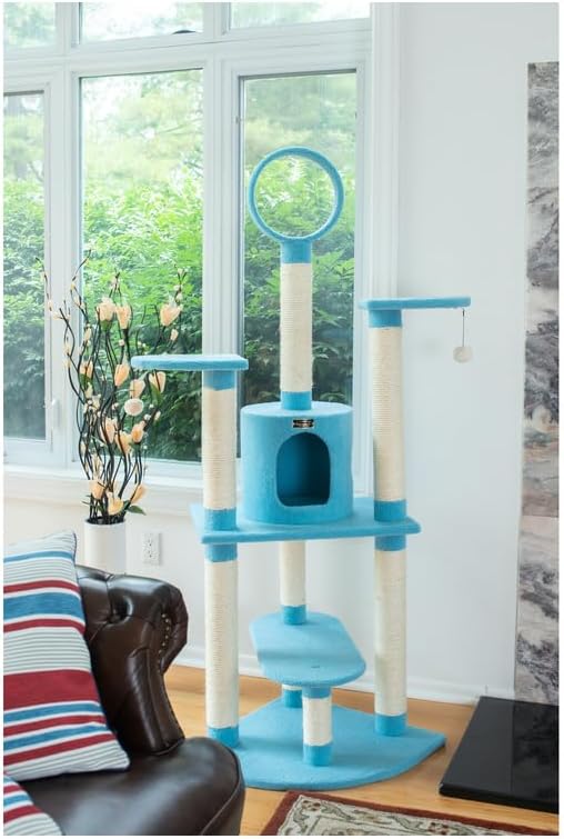 Maykoosh Cat Tree 65 Inch Multi-Level Tower with Scratching Posts & Condo - Sky Blue