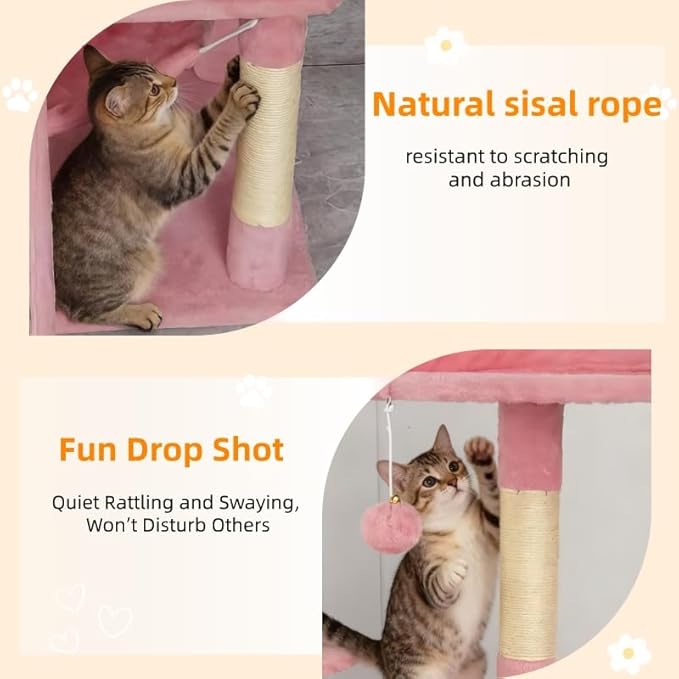 Cat Tree 60.63 inches Cat Tower for Indoor Cats, Multi-Level Cat Condo Furniture with Scratching Posts, Plush Perches, Activity Center with Cozy Basket & Hammock for Cats (Pink)
