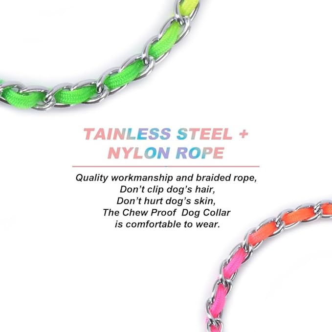 TSPRO Stainless Steel Heavy Duty Metal Dog Collar, Adjustable and Durable Pet Collar for Small Dogs, Ideal for Walking and Training (Rainbow-Colored, 3MM*13-15 inches)