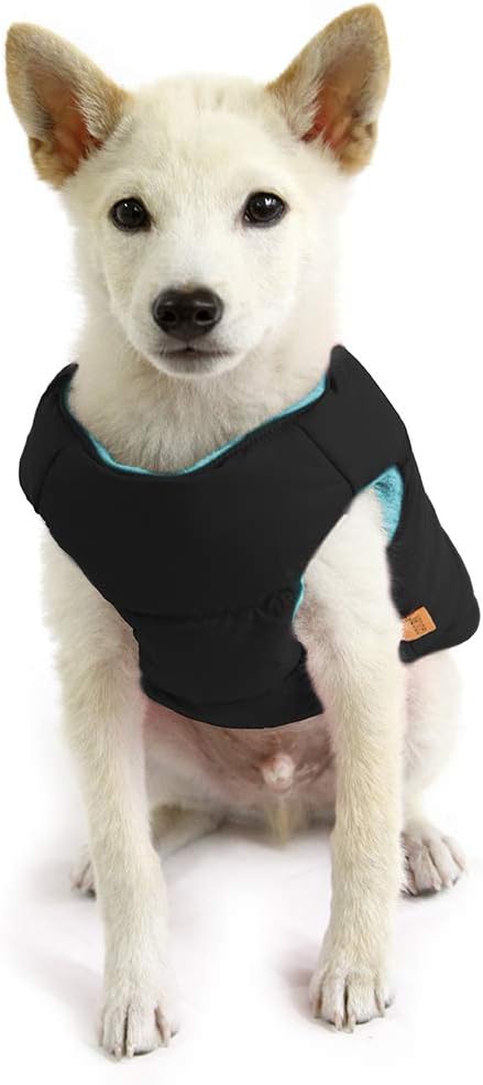 Gooby Padded Vest Dog Jacket - Solid Black, X-Small - Warm Zip Up Vest Fleece Jacket with Dual D Ring Leash Water Resistant for Small to Medium Dogs
