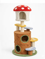59” Mushroom Cat Tree with Large Condo & Multi-Level Platforms, Cat Tower with 2 Hideouts, Sisal Scratching Posts & Plush Perches, Tree-Trunk Design, 24” Wide Base (Mushroom-AA)