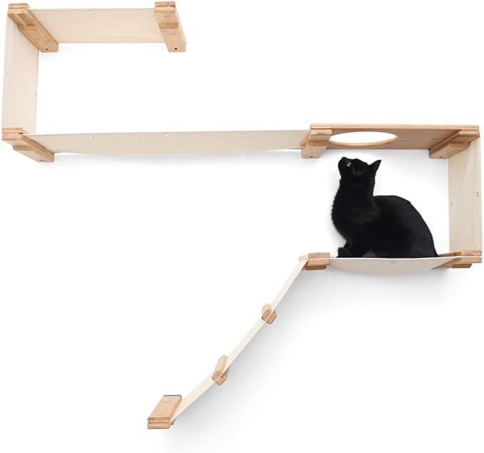 CatastrophiCreations Cat Wall Mounted Play Cat Condo, Bamboo Frame, Modular Design, Sisal Pole, Hammock, 18" and 34" Sections
