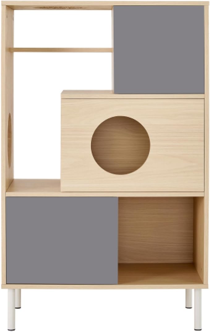 Cat Tree 2 in 1 Modern Bookshelf with Hidden Storage Wood Bookcase with Litter Box Enclosure Cat Climbing Shelves