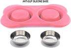 AsFrost Dog Food Bowls Stainless Steel Pet Bowls & Dog Water Bowls with No-Spill and Non-Skid, Feeder Bowls with Dog Bowl Mat for Dogs Cats and Pets-Pink, 24 0z in Total