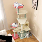 Cat Tree, 61 Inch Multi-Level Floral Kitten Tower with Flower Perch, Plush Platforms, Sisal Scratching Posts, Spring Ball Toy for Indoor Cats