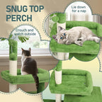 36in Leaf Cat Tree for Indoor Cats, Multi-Level Cat Tower with Condo, Padded Perch, Sisal Scratching Posts, Dangling Ball, Modern Green Cat Furniture for Kittens and Small Cats