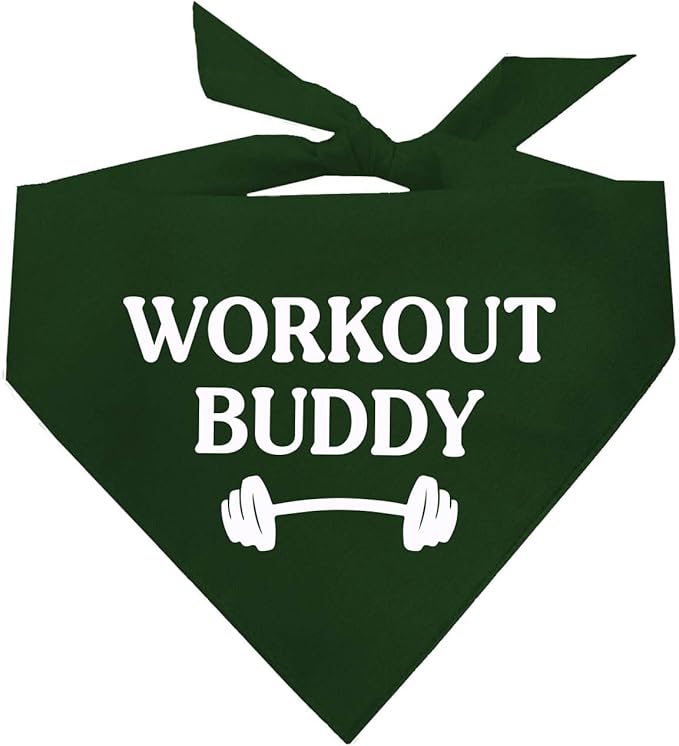 Workout Buddy Dog Bandana | 100% Cotton Adjustable Triangle | Made in USA | Workout | Sports | Gym | Dark Green, One Size (1095)