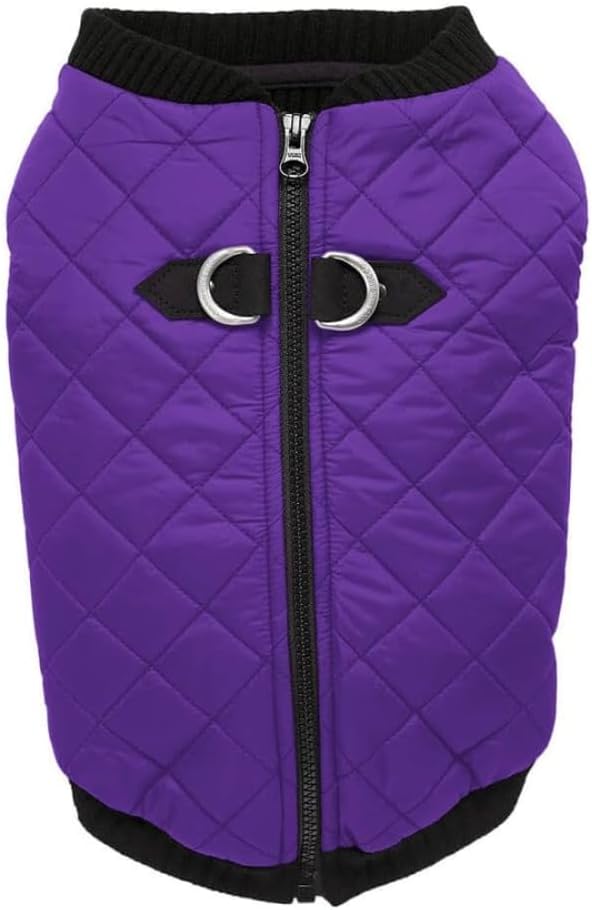 Gooby Fashion Vest Dog Jacket - Violet, X-Small - Warm Zip Up Bomber Vest with Dual D Ring Leash - Winter Water Resistant Small Dog Sweater