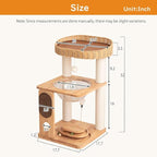 Cat Tree Tower, Freestanding, Stylish, Cushioned Bed, Large Base, for Multiple Cats, Compact, Winter and Summer Use, Summer Mat Included, for Large Cats (81cm Brown)