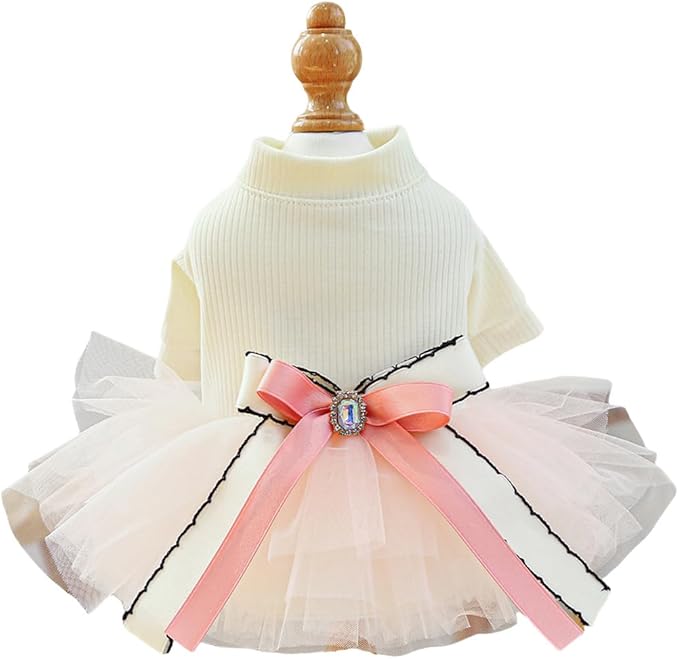 Furbabycare® Elegant Sweet Fashion Puppy Dog Blingbling Princess Skirt Pet Dog Lace Cake Camisole Tutu Dress Q-Apricot X-Small
