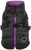 Puppia Mountaineer Winter Dog Coat with integrated harness No Pull Cold Weather Waterproof Warm Fleece Back Zipper for Small & Medium Dog, BLACK, X-Large