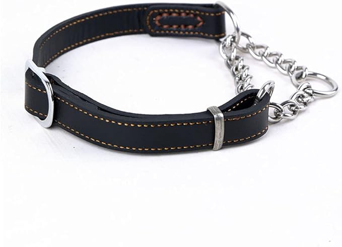 Love Dream Martingale Collars for Dogs, Leather Training Dog Collar, Stainless Steel Chain Anti-Escape No Pull Dog Collar for Small Medium Large Dogs (S(11.8"-16.9"), Black)