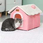 Christmas Cat Bed for Indoor Cats Plaid Xmas Cat Tent Cats Bed Cave for Pets Kittens and Dogs (Pink, S(15.7 X 12.6 X 13.8 Inch))
