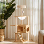 48.8 Inch Modern Cat Tower, Wooden Cat Tree Tower for Indoor Cats, Scratching Post with Sisal Cover and Top Habitat, Cat Apartment with Acrylic Hammock for Small Cats and Large Cats