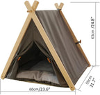 Solid Wood Cat Indoor Tent with Thick Mat,Portable Dog House Dog Teepee Tent,Cute Cat Teepee Cave Cat Bed,Dog Bed (Green)
