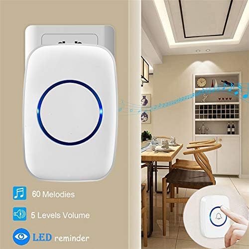 Wireless Doorbells, 1PlusOne White Waterproof Door Chime Kits Includes Push Button, Plug-in Receiver, Operating Over 1000 Feets Range, CD Quality Sound and LED Flash (2 Transmitter + 3 Receiver)