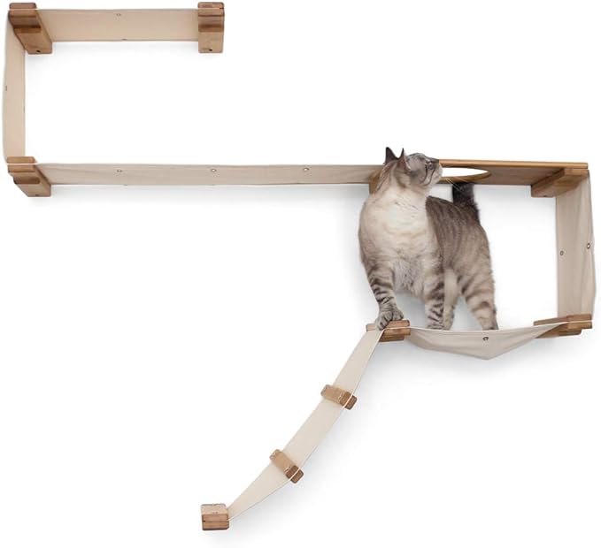 CatastrophiCreations Cat Wall Mounted Play Cat Condo, Bamboo Frame, Modular Design, Sisal Pole, Hammock, 18" and 34" Sections