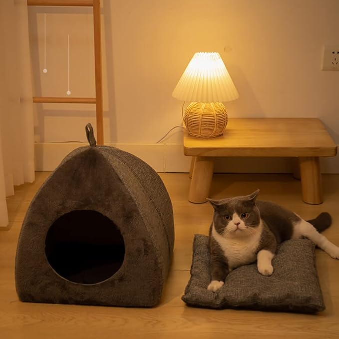 Cat House - Cat Bed for Indoor Cats Cute Triangle Cat's Nest Soft and Comfortable Cat's Nest with Antiskid Bottom for Cats Small Dogs Indoor and Outdoor