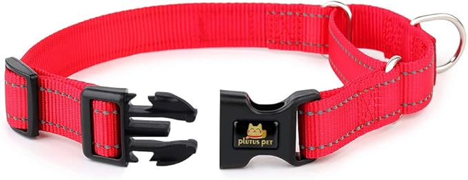 PLUTUS PET Reflective Martingale Collar with Quick Snap Buckle,No Pull Dog Choker Collar for Small Medium Large Dogs,L,Red