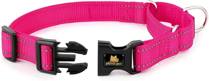PLUTUS PET Reflective Martingale Collar with Quick Snap Buckle,No Pull Dog Choker Collar for Small Medium Large Dogs,M,Hot Pink