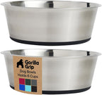 GORILLA GRIP Dog Bowls, Food Grade 304 Stainless Steel, Holds 6 Cups Each (48 fl oz) Food and Water Bowl for Feeding Dogs and Cats, Dishwasher Safe, Rust Resistant, BPA Free Rubber Base Set of 2 Black