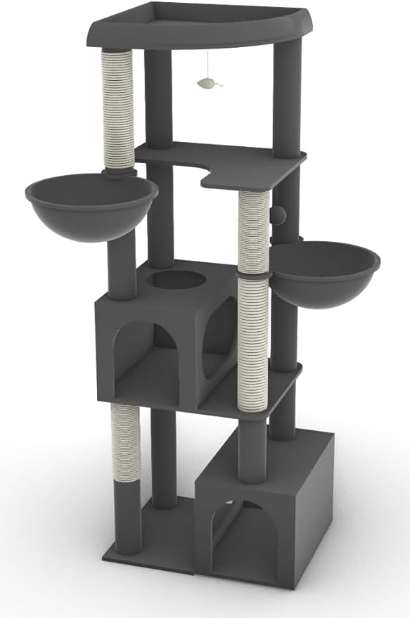 Globlazer 64in Cat Tree, Multi-Level Cat Tower for Large Cat, Corner cat Tree with Scratching Post, cat Condos for Indoor Cats, C64, Dark Grey