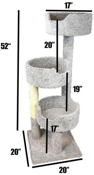 Maykoosh Artisanal Abode Sturdy Tower with Beds - 30" L x 29" W x 54" H, for All Breed Sizes for Scratching, Climbing, Cuddling, Extra Thick Base Gray/26 L x 20.5" W x 52" H