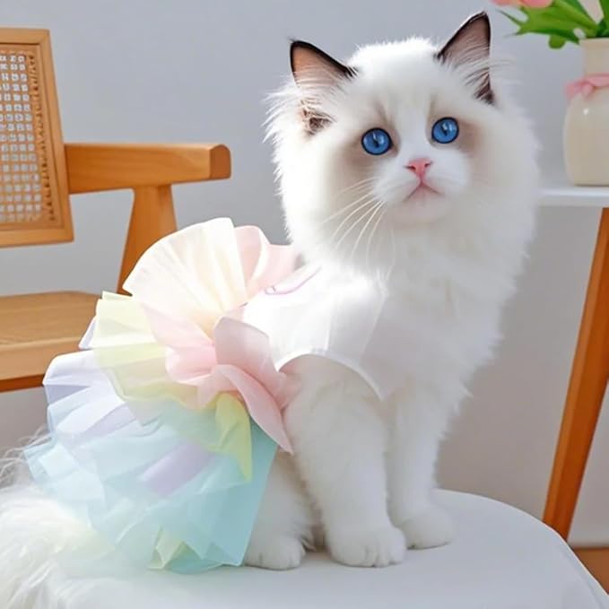 ANIAC Happy 1st Easter Dog Dress Girl Holiday Puppy Clothes for Small Dog Easter Cat Outfit Eggs Print Rainbow Doggy Princess Tutu Dress Pet Clothing (Small)