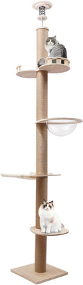 XIJIE 4 Tier Floor to Ceiling Cat Trees Tower, Adjustable Height(100.4-104.3")-Large Cat Tree Climbing Floor-to-Ceiling Post Tower Cat w/Sisal Rope Scratching Post, for Indoor Outdoor Cat Scratching