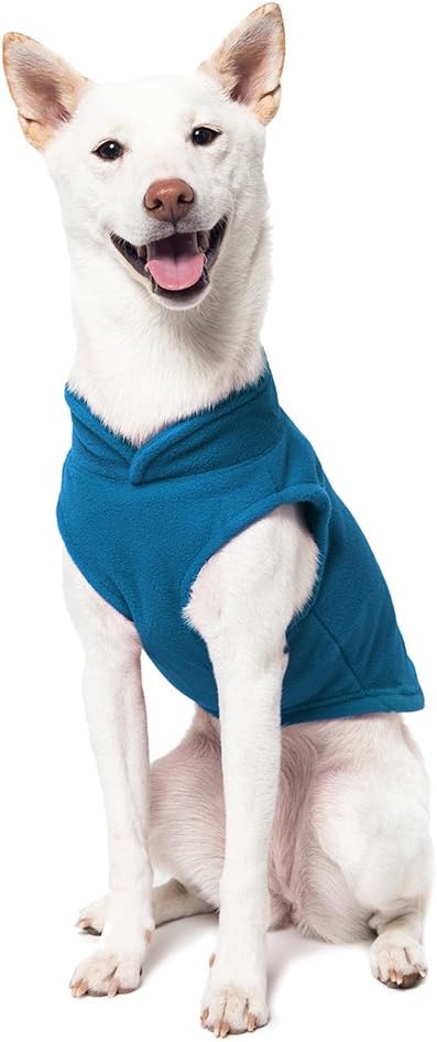 Gooby Fleece Vest Dog Sweater - Deep Blue, Medium - Warm Pullover Fleece Dog Jacket with O-Ring Leash - Winter Small Dog Sweater Coat - Cold Weather Dog Clothes for Small Dogs Boy or Girl (Pack of 2)