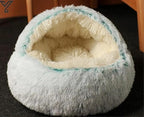 Cat Bed Round Fluffy Hooded Cat Bed Cave, Anti-Anxiety Cave Bed with Hooded Blanket, Cozy Cuddler Luxury Puppy Pet Bed, Anti-Slip Bottom and Machine Washable (Green, Large)