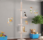 Road Cat Tree, Floor to Ceiling Cat Tower with Adjustable Height(90.5-102.25 Inches), 5 Level Cat Climbing Tower with Cozy Hammock, Platforms for Indoor Cats (Beige)