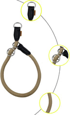 Braided Round Martingale Dog Collar, Training Collar with Slidable Stop Ring - Ideal for Small Medium Dogs (M- (1/3") - 18" Long, Khaki)