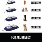 GORILLA GRIP Feeding Mat Bowl Set, 4 Cup 100% Waterproof BPA Free Silicone, 304 Stainless Steel Cat and Dog Bowls for Food and Water, Slip Resistant, High Edge, US Designed, Patent Pending, Navy Blue